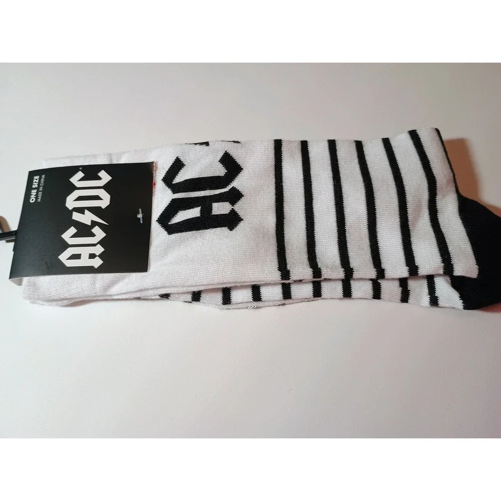 AC/DC Band Socks White‎ Black Stripes One Size Fits Most US 7-12 Official Merch